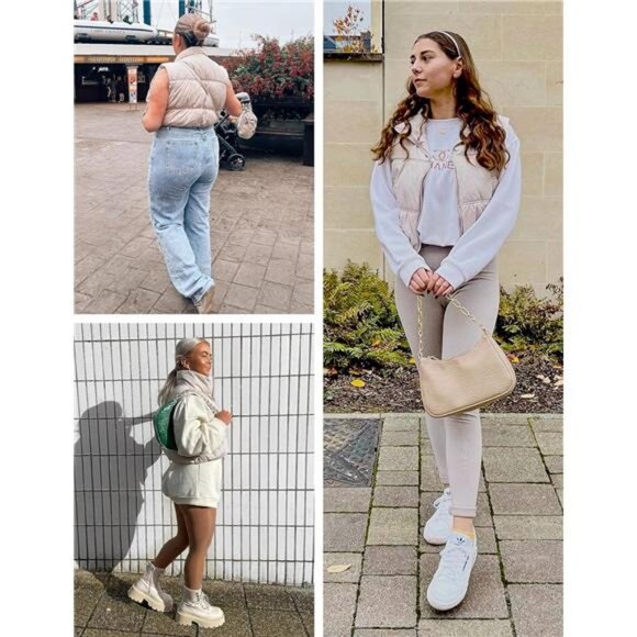 Womens Cropped Puffer Vest Zip Up Beige - Picture 5 of 6